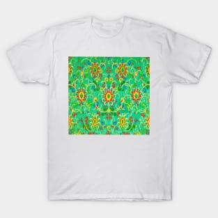 green main color printed images that are based on vintage floral and geometric motifs, can be used in decorating fabrics and coverings in fashion T-Shirt